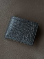 Ví da cá sấu nhập khẩu, ví cá sấu Handmade màu xám phối vàng