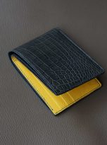 Ví da cá sấu nhập khẩu, ví cá sấu Handmade màu xám phối vàng