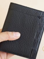 Ví Da Bò Vân Hạt Phối Da Cá Sấu. Ví Nam Dáng Đứng Màu Đen M001