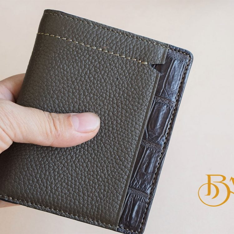 Ví Da Bò Vân Hạt Phối Da Cá Sấu. Ví Nam Dáng Đứng Màu Nâu M003