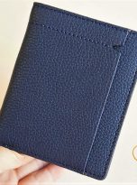 Ví Da Bò Vân Hạt Màu Xanh Navy. Ví Da Bò Nam Dáng Đứng M006