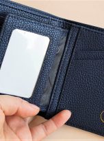 Ví Da Bò Vân Hạt Màu Xanh Navy. Ví Da Bò Nam Dáng Đứng M006