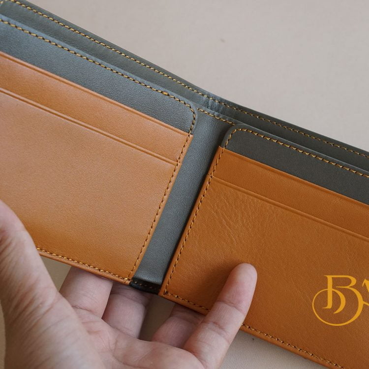 Ví Da Bò Nhập Khẩu Màu Ghi. Ví Da Bò Nam Dáng Ngang M007