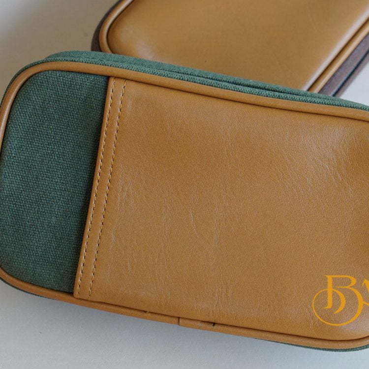 Clutch Da Nam Phối Vải Canvas. Clutch Da Thời Trang Màu Xanh Rêu M015