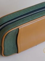 Clutch Da Nam Phối Vải Canvas. Clutch Da Thời Trang Màu Xanh Rêu M015