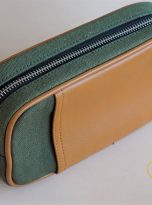 Clutch Da Nam Phối Vải Canvas. Clutch Da Thời Trang Màu Xanh Rêu M015