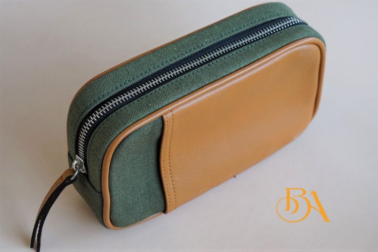 Clutch Da Nam Phối Vải Canvas. Clutch Da Thời Trang Màu Xanh Rêu M015