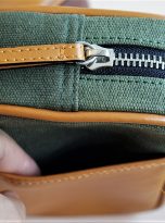 Clutch Da Nam Phối Vải Canvas. Clutch Da Thời Trang Màu Xanh Rêu M015