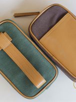 Clutch Da Nam Phối Vải Canvas. Clutch Da Thời Trang Màu Xanh Rêu M015