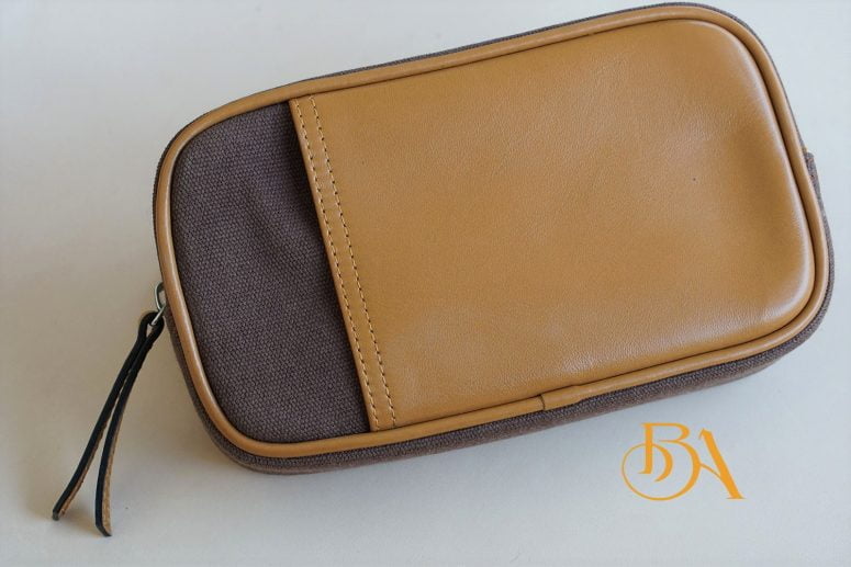 Clutch Da Nam Phối Vải Canvas. Clutch Da Thời Trang Màu Nâu Vàng M016