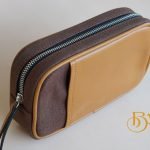 Clutch Da Nam Phối Vải Canvas. Clutch Da Thời Trang Màu Nâu Vàng M016