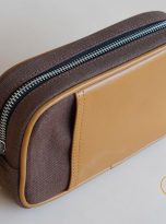 Clutch Da Nam Phối Vải Canvas. Clutch Da Thời Trang Màu Nâu Vàng M016