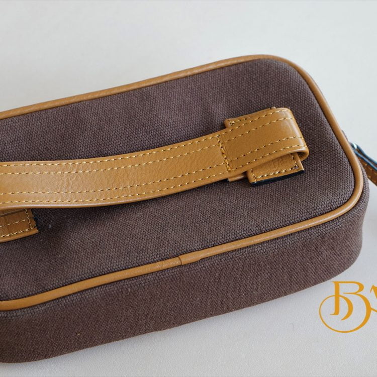 Clutch Da Nam Phối Vải Canvas. Clutch Da Thời Trang Màu Nâu Vàng M016