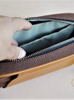 Clutch Da Nam Phối Vải Canvas. Clutch Da Thời Trang Màu Nâu Vàng M016