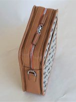 Túi Da Bò Phối Vải Canvas Hoạ Tiết Màu Nâu Vàng. Túi Xách Đeo Chéo M019