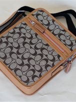 Túi Da Bò Phối Vải Canvas Hoạ Tiết Màu Nâu Vàng. Túi Xách Đeo Chéo M019