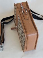 Túi Da Bò Phối Vải Canvas Hoạ Tiết Màu Nâu Vàng. Túi Xách Đeo Chéo M019