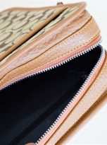 Túi Da Bò Phối Vải Canvas Hoạ Tiết Màu Nâu Vàng. Túi Xách Đeo Chéo M019