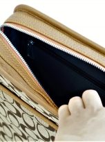 Túi Da Bò Phối Vải Canvas Hoạ Tiết Màu Nâu Vàng. Túi Xách Đeo Chéo M019