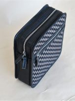 Túi Da Bò Phối Vải Canvas Hoạ Tiết Caro Màu Nâu Đen. Túi Xách Đeo Chéo M020