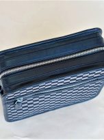 Túi Da Bò Phối Vải Canvas Hoạ Tiết Caro Màu Nâu Đen. Túi Xách Đeo Chéo M020