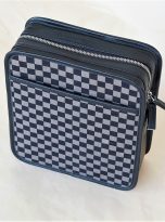 Túi Da Bò Phối Vải Canvas Hoạ Tiết Caro Màu Nâu Đen. Túi Xách Đeo Chéo M020