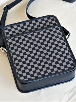 Túi Da Bò Phối Vải Canvas Hoạ Tiết Caro Màu Nâu Đen. Túi Xách Đeo Chéo M020