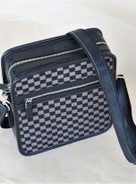 Túi Da Bò Phối Vải Canvas Hoạ Tiết Caro Màu Nâu Đen. Túi Xách Đeo Chéo M020