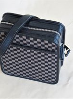 Túi Da Bò Phối Vải Canvas Hoạ Tiết Caro Màu Nâu Đen. Túi Xách Đeo Chéo M020