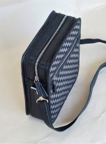 Túi Da Bò Phối Vải Canvas Hoạ Tiết Caro Màu Nâu Đen. Túi Xách Đeo Chéo M020