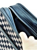 Túi Da Bò Phối Vải Canvas Hoạ Tiết Caro Màu Nâu Đen. Túi Xách Đeo Chéo M020