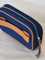 Clutch Da Nam Phối Vải Canvas. Clutch Da Thời Trang Màu Xanh Navy M017