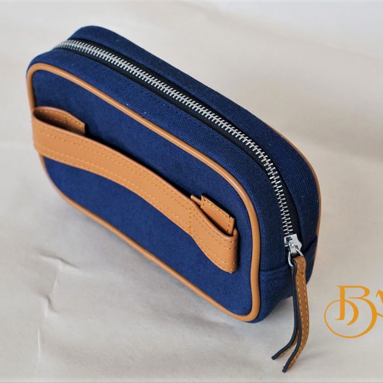 Clutch Da Nam Phối Vải Canvas. Clutch Da Thời Trang Màu Xanh Navy M017