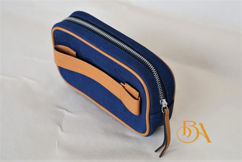 Clutch Da Nam Phối Vải Canvas. Clutch Da Thời Trang Màu Xanh Navy M017