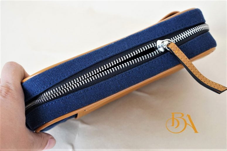 Clutch Da Nam Phối Vải Canvas. Clutch Da Thời Trang Màu Xanh Navy M017