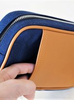 Clutch Da Nam Phối Vải Canvas. Clutch Da Thời Trang Màu Xanh Navy M017