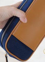 Clutch Da Nam Phối Vải Canvas. Clutch Da Thời Trang Màu Xanh Navy M017