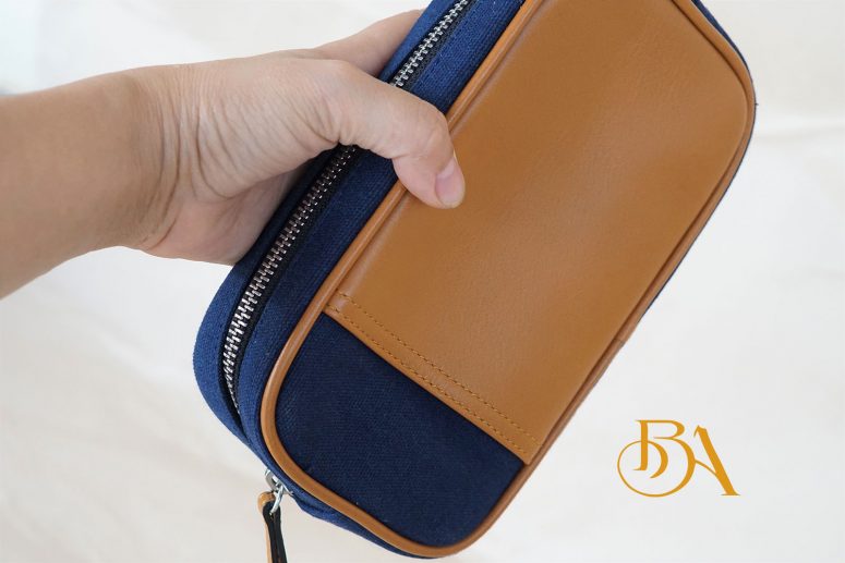 Clutch Da Nam Phối Vải Canvas. Clutch Da Thời Trang Màu Xanh Navy M017