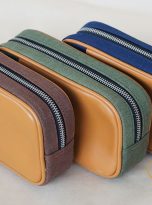 Clutch Da Nam Phối Vải Canvas. Clutch Da Thời Trang Màu Nâu Vàng M016