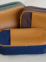 Clutch Da Nam Phối Vải Canvas. Clutch Da Thời Trang Màu Xanh Rêu M015