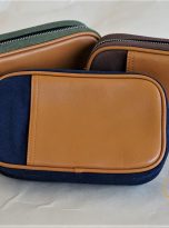 Clutch Da Nam Phối Vải Canvas. Clutch Da Thời Trang Màu Xanh Navy M017