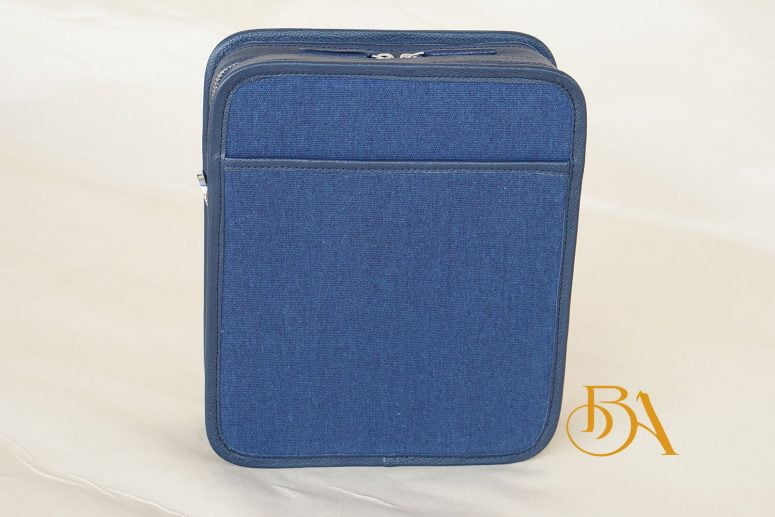 Túi Da Bò Phối Vải Canvas Màu Xanh Navy. Túi Xách Đeo Chéo Nam M024