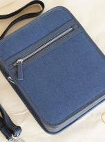 Túi Da Bò Phối Vải Canvas Màu Xanh Navy. Túi Xách Đeo Chéo Nam M024