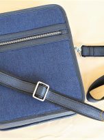 Túi Da Bò Phối Vải Canvas Màu Xanh Navy. Túi Xách Đeo Chéo Nam M024