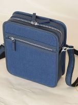 Túi Da Bò Phối Vải Canvas Màu Xanh Navy. Túi Xách Đeo Chéo Nam M024