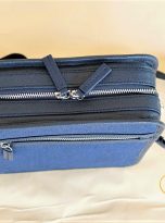 Túi Da Bò Phối Vải Canvas Màu Xanh Navy. Túi Xách Đeo Chéo Nam M024