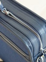 Túi Da Bò Phối Vải Canvas Màu Xanh Navy. Túi Xách Đeo Chéo Nam M024