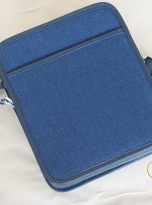 Túi Da Bò Phối Vải Canvas Màu Xanh Navy. Túi Xách Đeo Chéo Nam M024