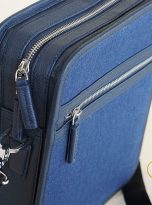 Túi Da Bò Phối Vải Canvas Màu Xanh Navy. Túi Xách Đeo Chéo Nam M024