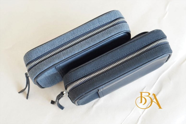 Clutch Da Nam Phối Vải Canvas. Clutch Da Thời Trang Màu Xám Ghi M027